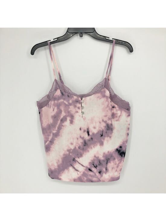 Midnight Bakery Other - MIDNIGHT BAKERY Lace Trim Cami Medium Pink/Purple Tie Dye Satin V-Neck Top NWT